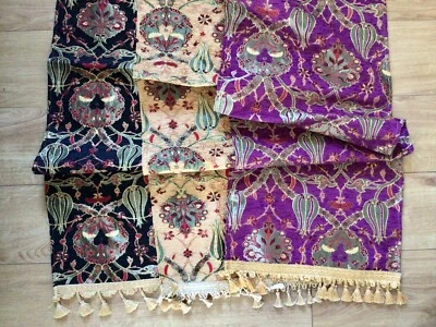 Black, Beige or Purple Table Runner, Floral Tulip Pattern, With Tassels 200x45cm - Image 1 of 3