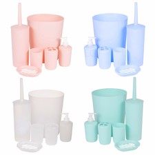 6pc Colour Matching Shower Bathroom Accessory Set Soap Dish Dispenser Bin Brush