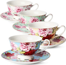 Cups Tea Cups and Saucers Set of 4 Tea Set Floral Tea Cups 8Oz