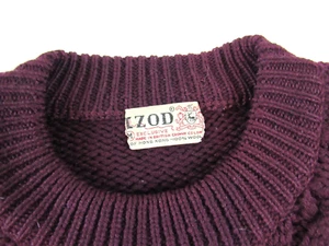 Vtg 60s 70s Izod Wool Cable Knit Chunky Sweater Burgundy Preppy Mod Sz M Men's - Picture 1 of 9