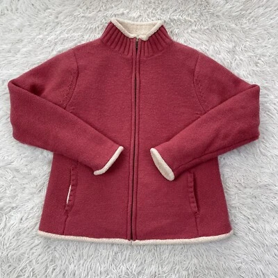 LL Bean Sweater Womens M Pink Lambs Wool Sherpa Full Zip Jacket Cottagecore - Image 1 of 4
