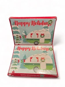 Retro Travel Trailer Christmas Cards - 2 Boxes of 14, Glitter Mobile Home - Picture 1 of 2