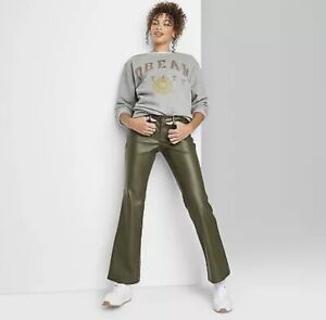 Wild Fable Low Rise Faux Leather Flare Pants size 00 - Olive Green - NEW
