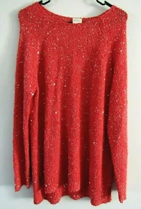 Chico's Women's Coral Sequin Knit Pullover Tunic Sweater Top Size 1 Holiday - Bild 1 von 7
