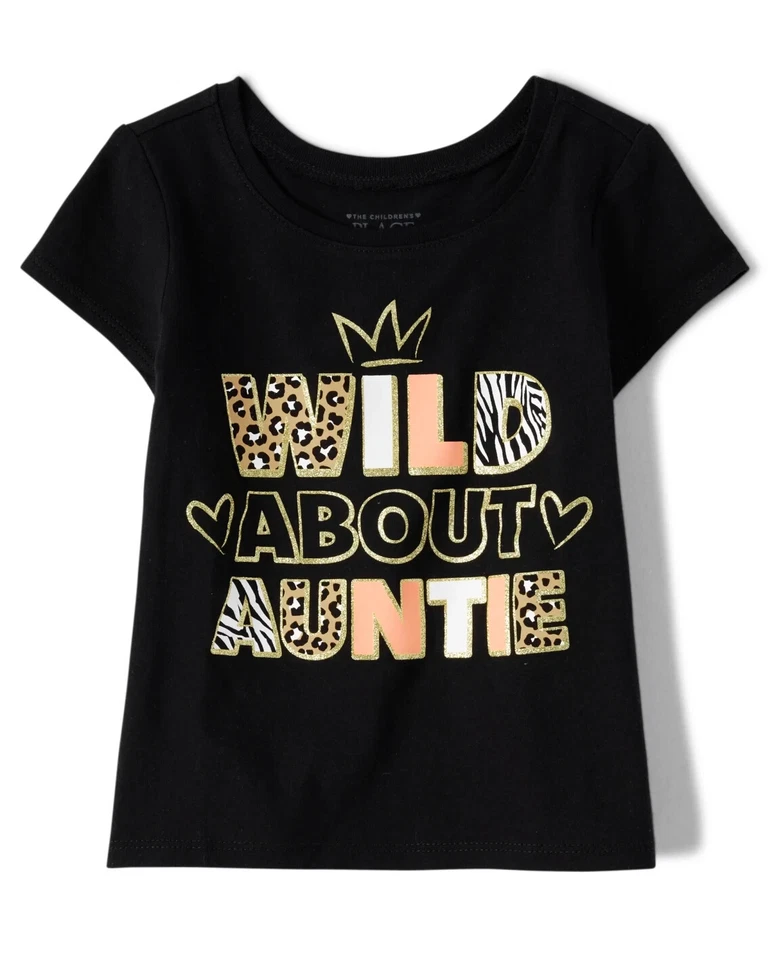 Camiseta Wild About Auntie 2 niños pequeños tía regalo negra nueva con etiquetas Foto 1 de 1