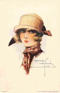 Beautiful Lady Hat Ribbon Bow artist signed Georges Wambach 1925 postcard - Picture 1 of 2
