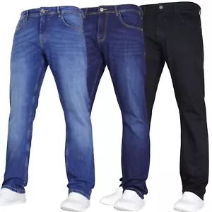 Mens Straight Leg Jeans Stretch Denim Regular casual Blue Black  - Picture 1 of 16