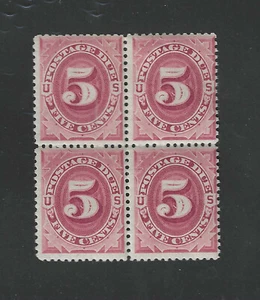 USA Scott # J25 Block of 4 Fine Shiny Gum 2 stamps Hinged BOB Postage Due 5 cent - Picture 1 of 2