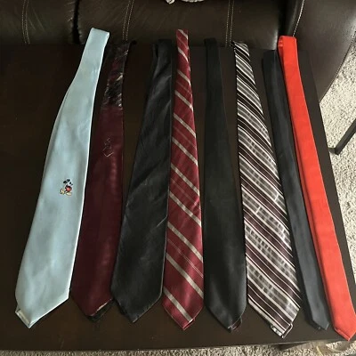 Lote de 8 corbatas para hombre, varios patrones, Disney Mickey Mouse, rojo, negro, flaco Foto 1 de 4
