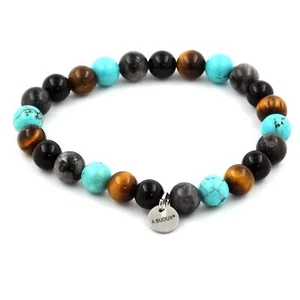 Labradorite + Turquoise + Black Agate + Tiger Eye Bead Bracelet Made - Picture 1 of 3