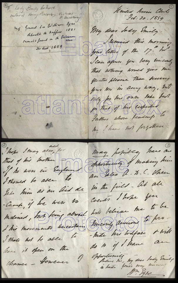 1854 Major-General Sir William Eyre -Lady Bathurst, Her Son Arthur E V Ponsonby - Image 1 of 1