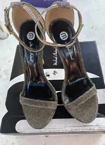 M by Michael Antonio Womens LOVINA Heels Size 7 Gold Glitter T Strap With Box - Picture 1 of 6