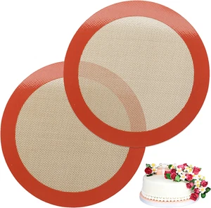 Silicone Baking Mats, 2 PCS round Silicone Mats for 9 Inch Cake Pan, Non-Stick R - Picture 1 of 12
