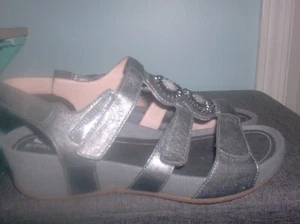 Abeo Pro Gia Sandals Metallic Pewter Silver Stone Orthotic Wedge Size 7 - Picture 1 of 3