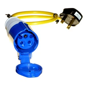 PAT Tester Lead Adaptor 230V 13A UK Plug to 16A 3 Pin Coupler Yellow 500mm Cable - Picture 1 of 3