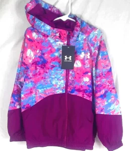 Under Armour Girls Woven Full Zip Hooded Jacket Size YXS Mystic Magenta Loose - Picture 1 of 9