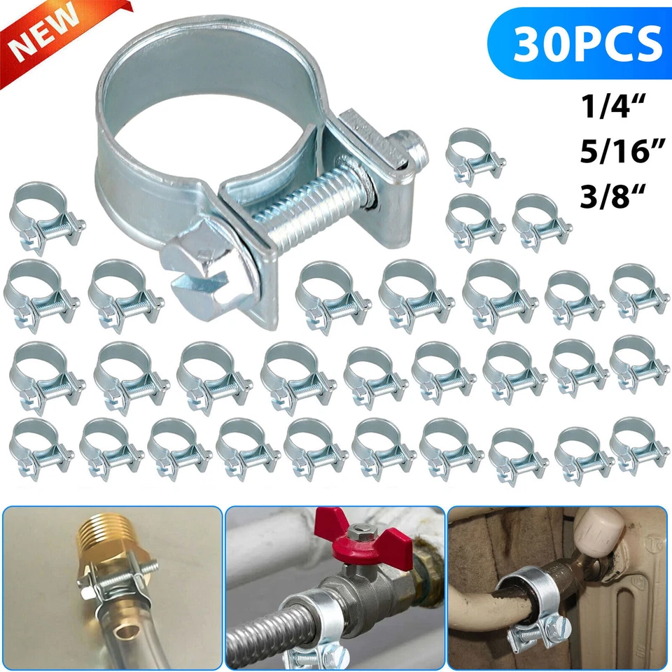 30 Pcs 1/4" 5/16" 3/8" Fuel Injection Gas Line Hose Clamps Clip Pipe Clamp to US