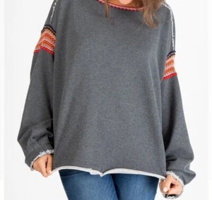 Sudadera Natural Life Knit Trim S/M Gran Tamaño Gris Carbón Borde Crudo - Imagen 1 de 7