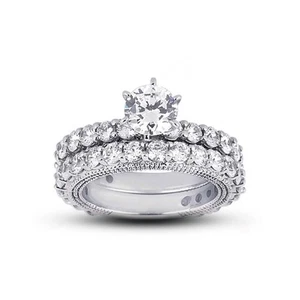 4 3/4ct G SI1 Round Natural Diamonds 14k  Vintage Style Wedding Ring Set - Picture 1 of 19