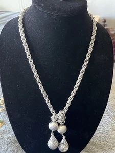 Vintage Monet 1960’s Silver Rhodium Bolo Necklace And Clip Earring Set - Picture 1 of 3