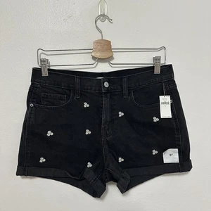Old Navy Shorts Womens 6 Boyfriend Mid-Rise Embroidered Flower 3 in Inseam Black - Picture 1 of 4