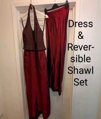 LOTE Vestido de Baile de graduación con corpiño y chal Conjunto Colecciones JS Vestido Rojo Granate Talla 8 Foto 1 de 4