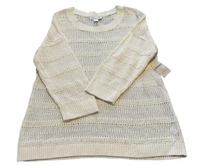 Pulôver Coldwater Creek creme solto Pointelle malha listra praia costeira tamanho XL - Imagem 1 de 4