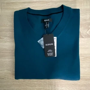 Alfani Men's Medium Long Sleeve V-Neck Sweater Merino Wool Blend Dark Kale NEW - Picture 1 of 9