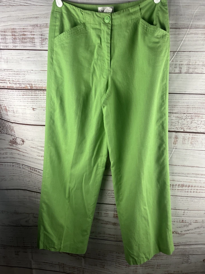 Chadwick's 正装裤女式 8 绿色亚麻棉混纺直筒裤 — 第 1/4 张图片