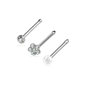 Nose Stud Pin 3pcs Clear Gem Crystal Flower Pearl Ball End Nostril Body Piercing - Picture 1 of 4