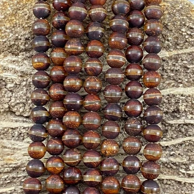 Dzi Agate, Tibetan Agate or Etched Agate Matte, Round 8mm, (Line Design) - Image 1 of 2