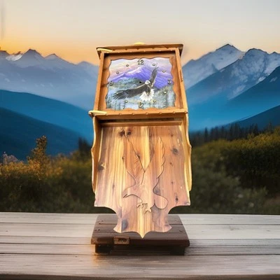Eagle Red Cedar Wood Wall clock, California Cedar 24”X 12” Beautiful Custom Art - Image 1 of 4