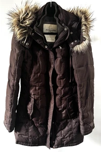 ABERCROMBIE & FITCH Winter Puffer Down Coat Women’s Large Brown Fur - Picture 1 of 8
