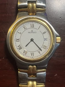Movado Olympian Uhr Herren 35mm weißes Ziffernblatt bicolor Datum rund neue Batterie - Bild 1 von 13