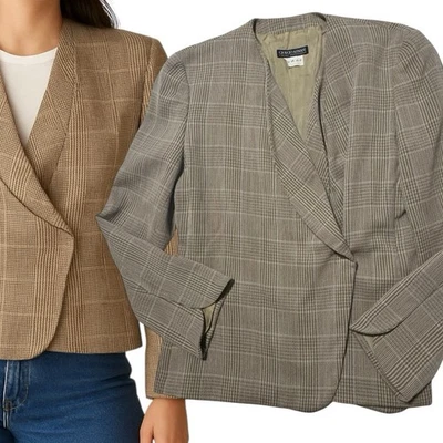 Blazer de Colección Giorgio Armani IT 40 Glen Envolvente a Cuadros Lana Forrado Cupro US-6 Heritage Foto 1 de 4