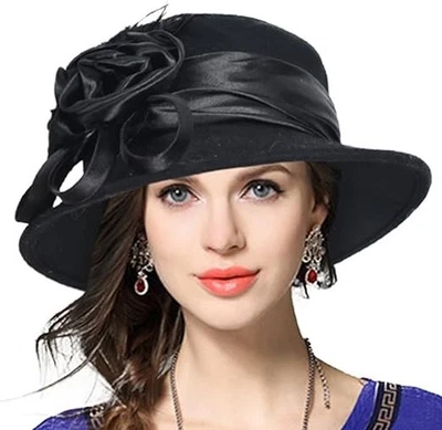 Women's Wool Church Dress Cloche Hat Plumy Felt Bucket Winter Hat - Image 1 of 4