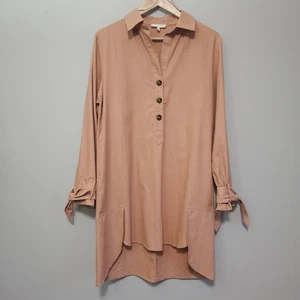 Vestido Camisa Promesa Mujer M Tostado Neutro Relajado Lagenlook Bolsillos Boho Viaje - Imagen 1 de 8