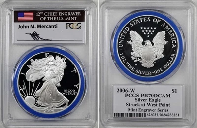 2006-W Proof Silver Eagle PCGS PF70 MERCANTI SIGNED Engraver Series Blue Gasket - Image 1 of 4