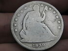 1839 Seated Liberty Half Dollar- With Drapery, Good/Vg Details