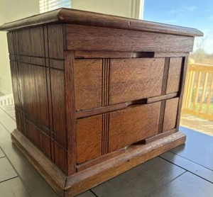 Antique Oak Wood Box 2 Drawer Cabinet 15.5” X 12.25” - Picture 1 of 16