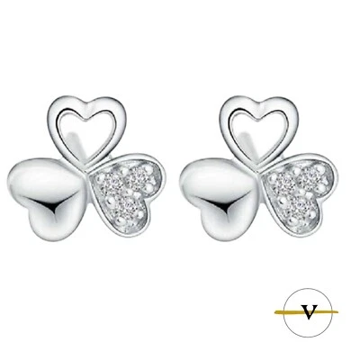 ORECCHINI DONNA PORTAFORTUNA  A FORMA DI TRIFOGLIO A CUORI ARGENTO 925 DI 1,4 CM - Immagine 1 di 4