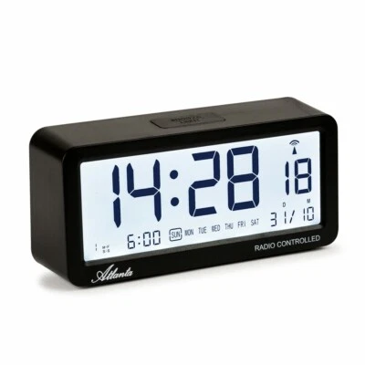 Funkwecker LCD Digital Snooze Licht Lautlos ohne Ticken 3 Alarme Schwarz -1879/7 - Bild 1 von 4