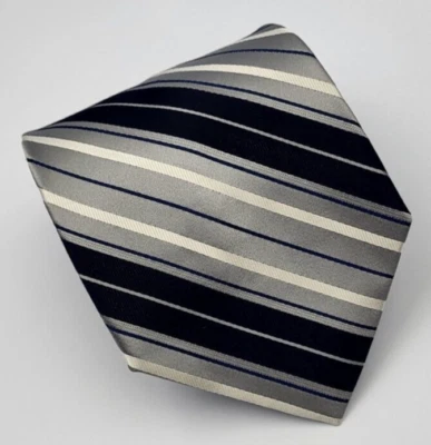 Joseph & Feiss Silk Tie Gray Blue Black White Stripes Men Necktie 57 x 3.7/8 - Image 1 of 4