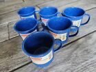 Lot of 6 COLEMAN Enameled 10oz Coffee Mugs, Blue Speckled Enamelware, Camping