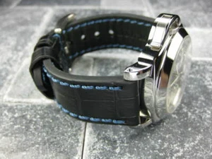Cinturino orologio 26 mm BIG CROCO pelle nero spesso punto blu per PANERAI P - Foto 1 di 9