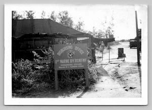 RPPC Vietnam USMC 1st Marine DIV REIN FMF Disbursing Camp Sign Jeep Real Photo - Picture 1 of 3