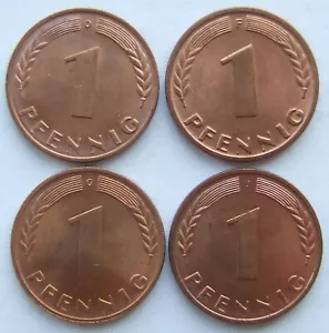 Münzen BRD 1 Pfennig 1950 D,F,G,J in Prägefrisch / Stempelglanz - Bild 1 von 2