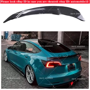 Fits For 2017-2022 Tesla Model 3 New Style Carbon Fiber Trunk Lid Spoiler Wing - Picture 1 of 12