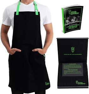 Food GooRoo Kitchen Apron with Pockets - Detachable Metal Utensil Ring - Canvas 
