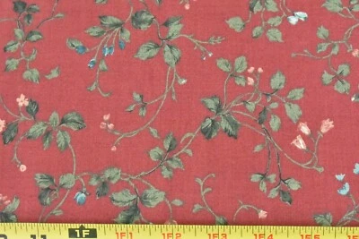 32" Long, Vintage, Green & Coral Floral on Burgundy Cotton, Cranston/TPSA, P5138 - Image 1 of 4